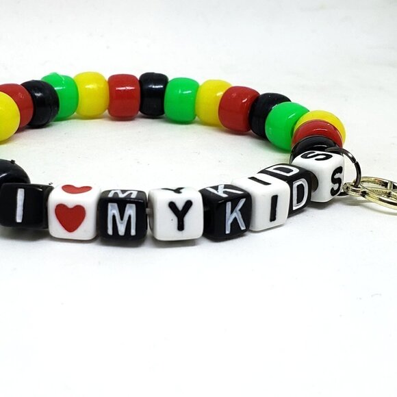 I Love my Kids Peace Charm Rasta Kandi Word bracelet - Picture 3 of 4